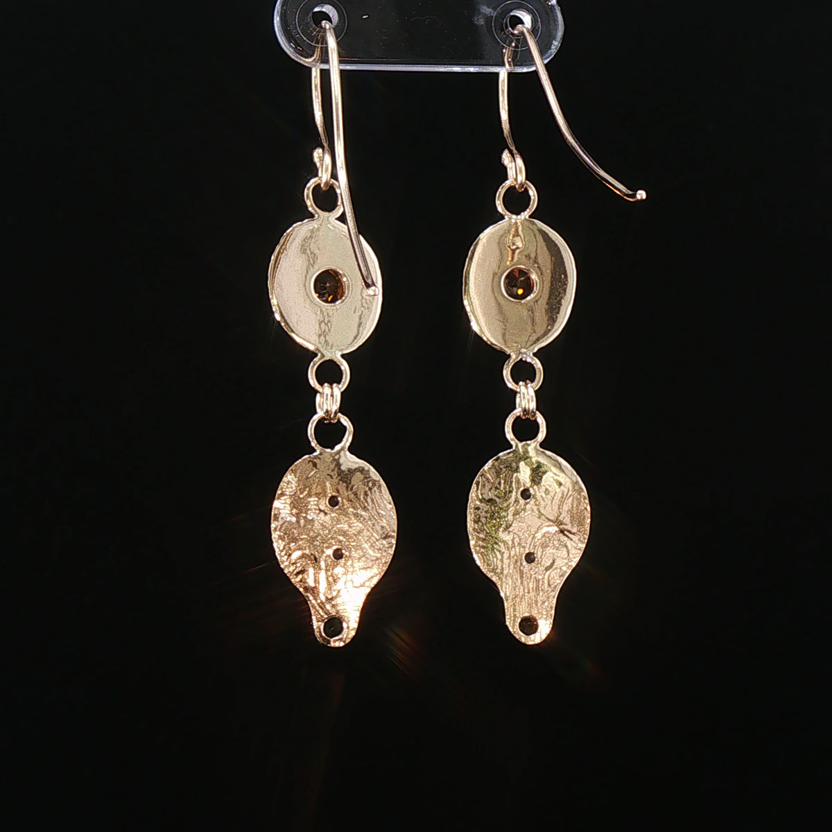 Handmade 14KGold Canadian Ammolite Drop Earrings with Golden Zircon and Tsavorite