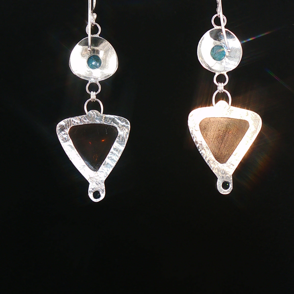 Organic Amber, Labradorite, London Blue Topaz Sterling Dangle Earrings
