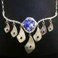 Exotic, Handcrafted Lapis Lazuli, Scroll Charm Necklace - 24K Gold Powder Fused Sterling