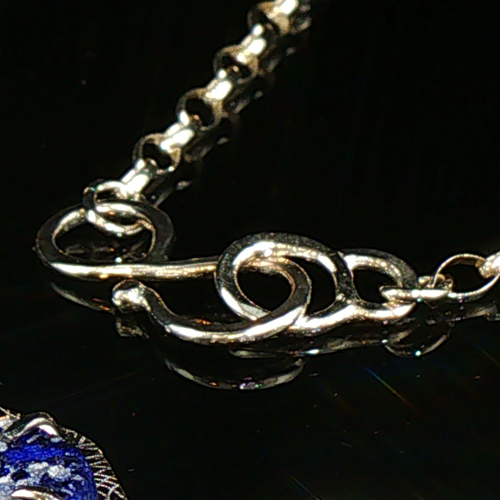 Exotic, Handcrafted Lapis Lazuli, Scroll Charm Necklace - 24K Gold Powder Fused Sterling