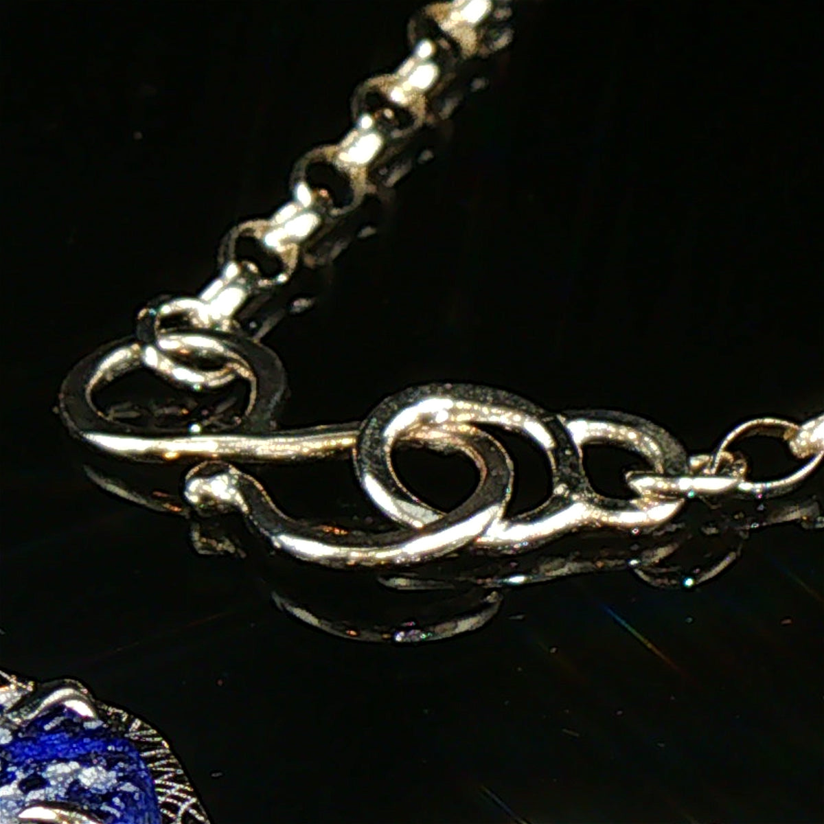 Exotic, Handcrafted Lapis Lazuli, Scroll Charm Necklace - 24K Gold Powder Fused Sterling