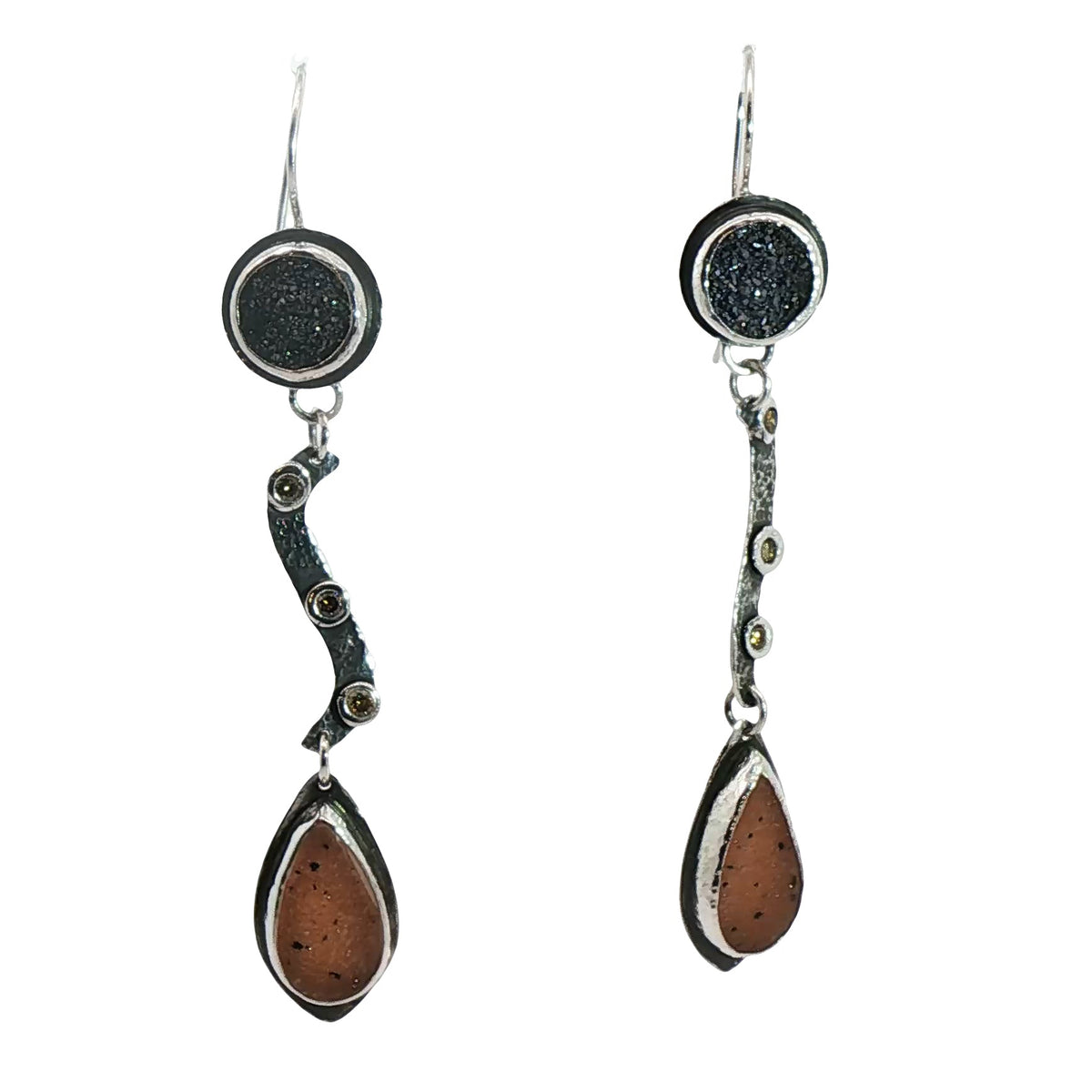 Geometric Druzy and Diamond Earrings