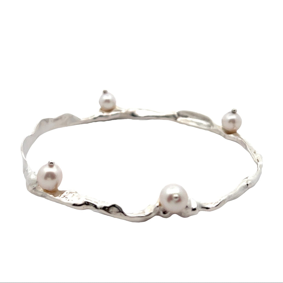 Artisanal Akoya Pearl Adorned Fused Sterling Bangle