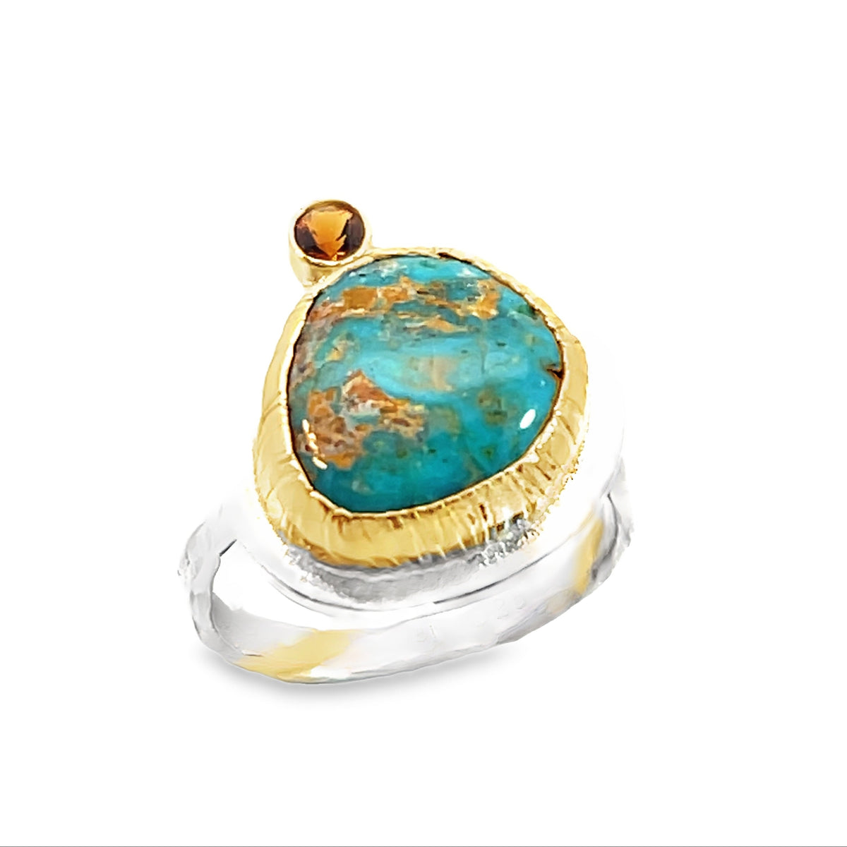 Stunning Carico Lake Turquoise/Fire Citrine/Mixed Metal Ring