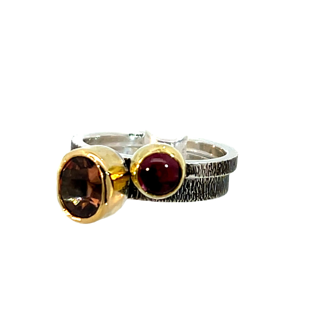 Natural Umba Garnet, Mixed Metal Stacking Ring