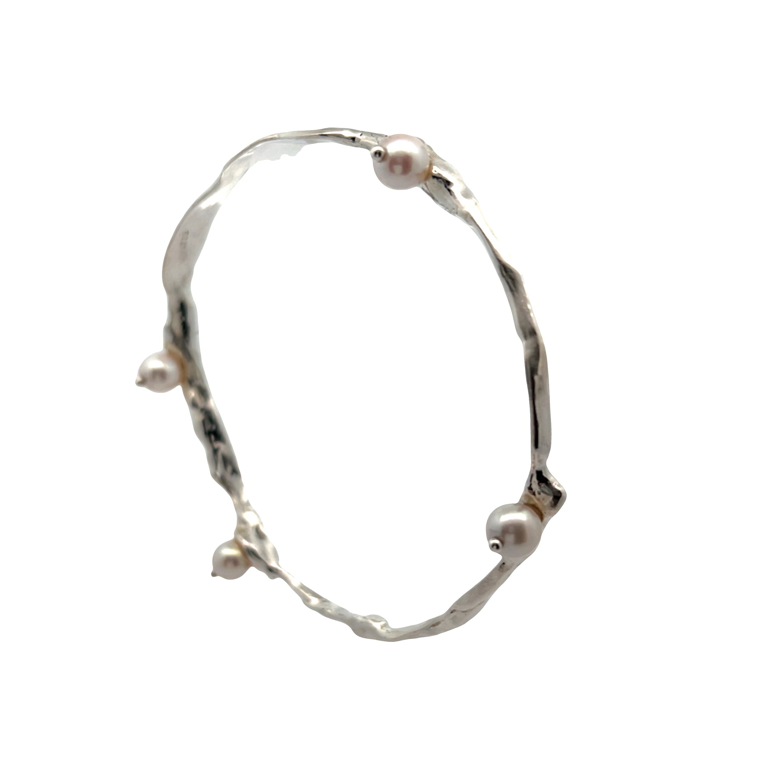 Artisanal Akoya Pearl Adorned Fused Sterling Bangle