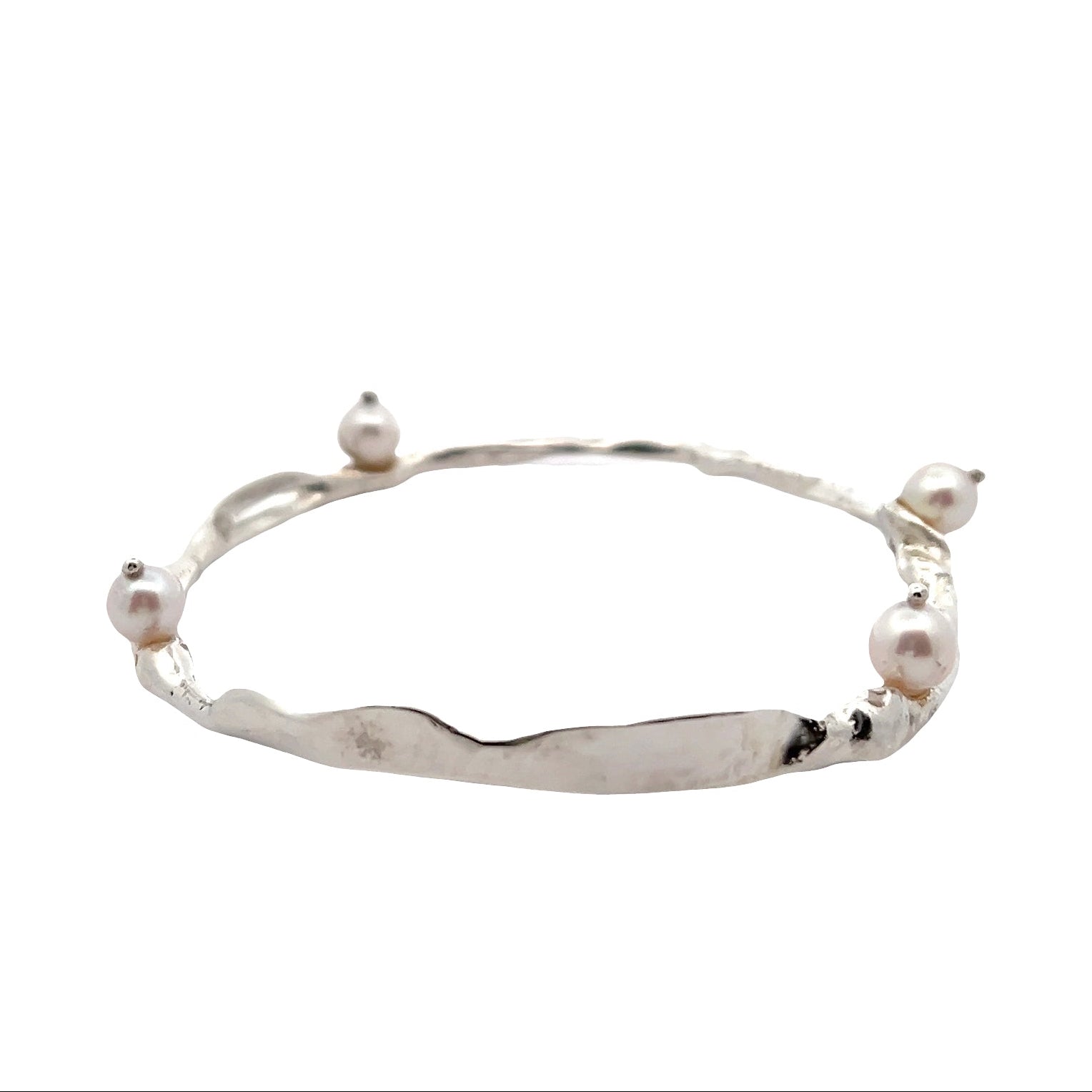 Artisanal Akoya Pearl Adorned Fused Sterling Bangle