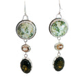 Earth & Sun Artisan Earring Dangles/Orbicular Jasper, Sunstone, Green Amber