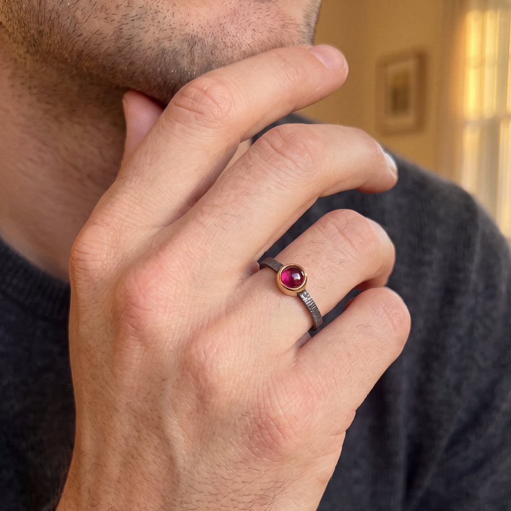Natural Umba Garnet, Mixed Metal Stacking Ring