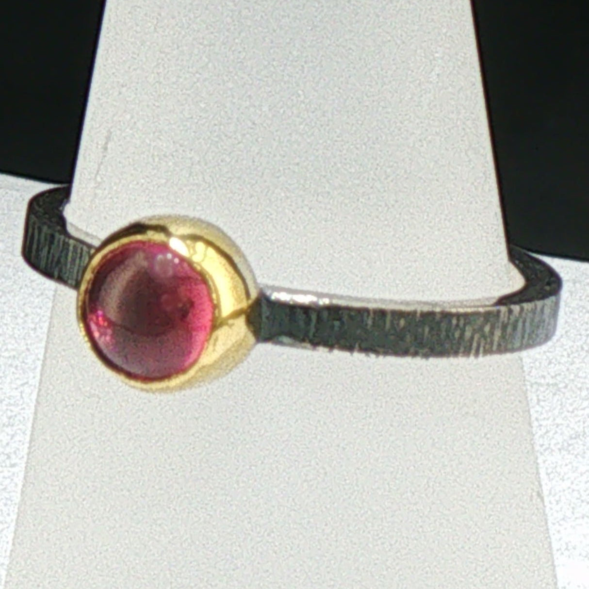 Natural Umba Garnet, Mixed Metal Stacking Ring