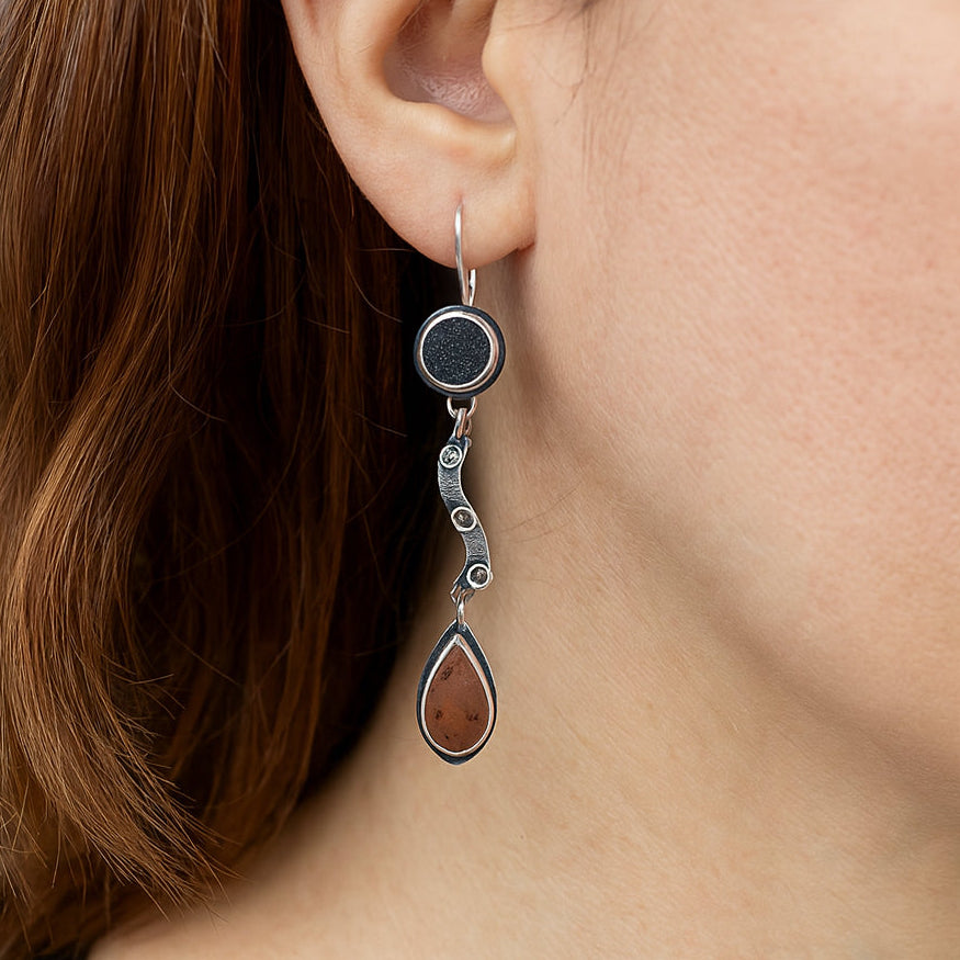 Geometric Druzy and Diamond Earrings