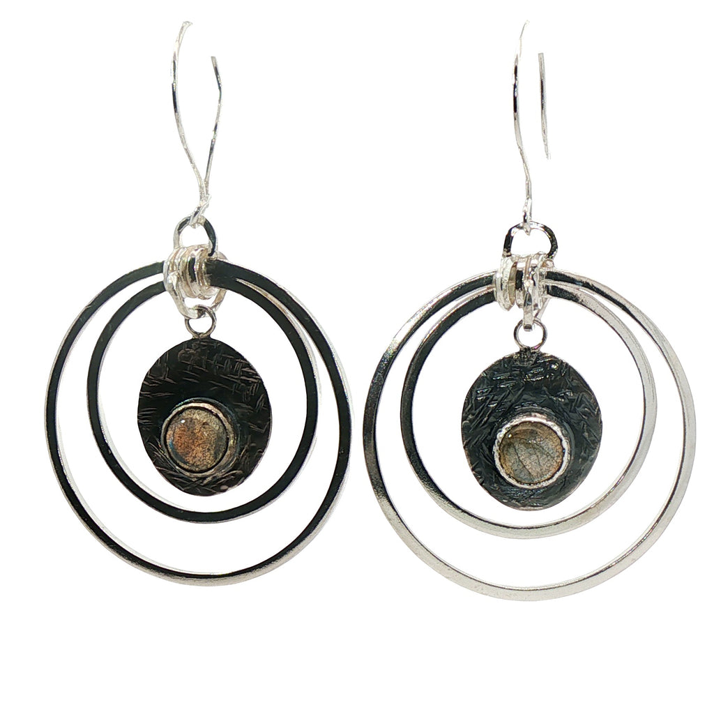 Sterling Silver Labradorite Multi-Hoop and Disc Dangle Earrings