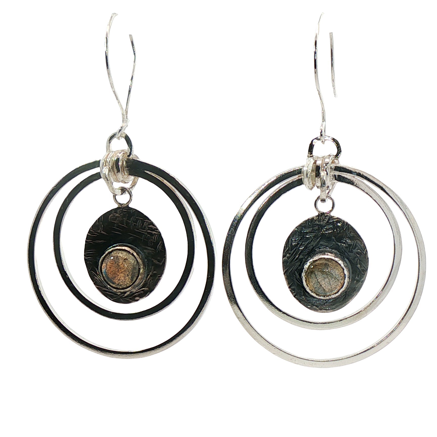 Sterling Silver Labradorite Multi-Hoop and Disc Dangle Earrings