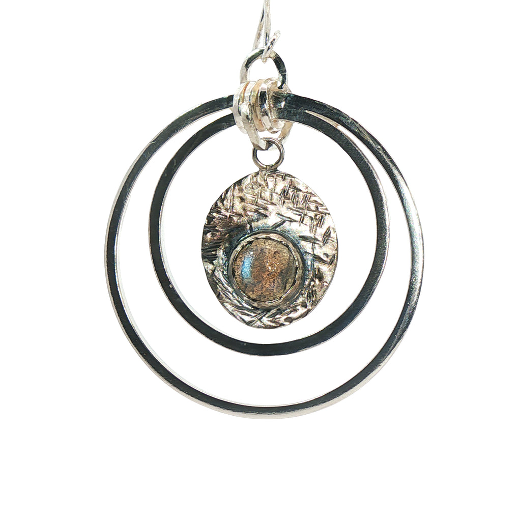 Sterling Silver Labradorite Multi-Hoop and Disc Dangle Earrings