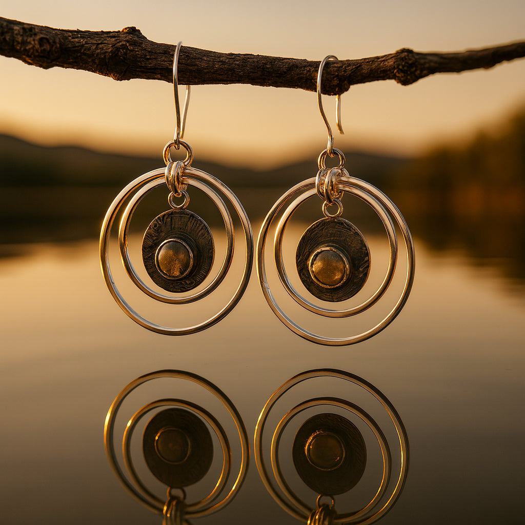 Sterling Silver Labradorite Multi-Hoop and Disc Dangle Earrings