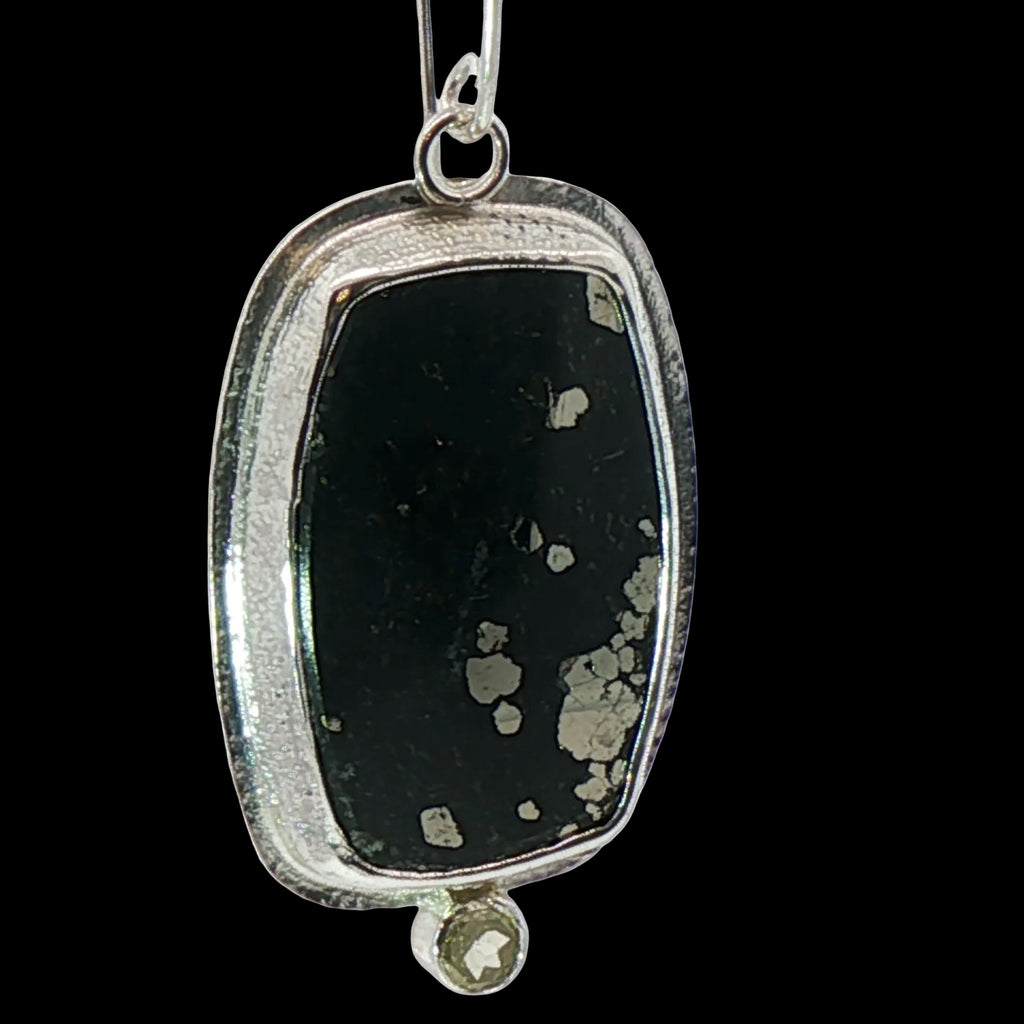 Mysterious Pyrite Slate & Diamond Dangle Earrings