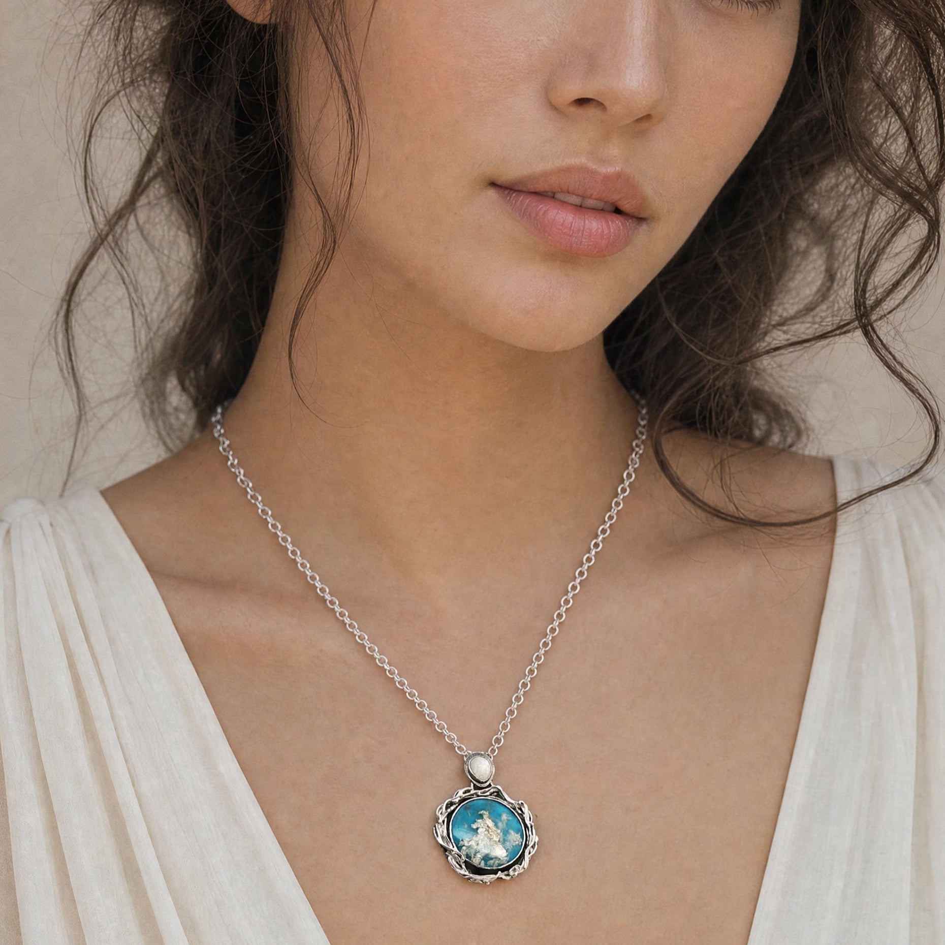Celestial Dreams  Agate and Moonstone Pendant