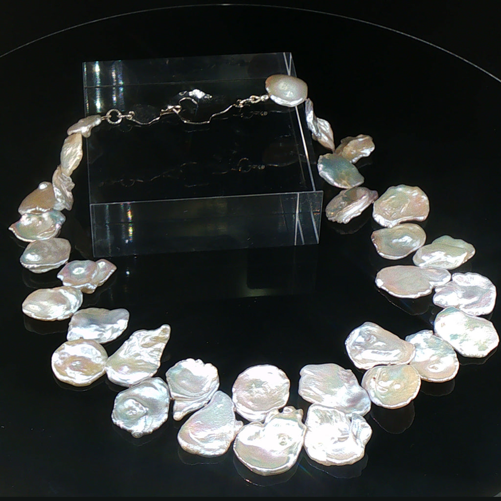 Enchanting Keshi Pearl Necklace with Handmade Sterling Oyster Clasp