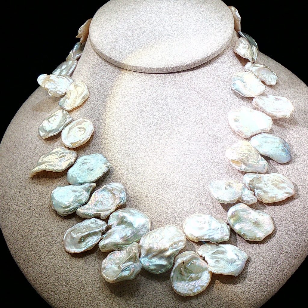 Enchanting Keshi Pearl Necklace with Handmade Sterling Oyster Clasp
