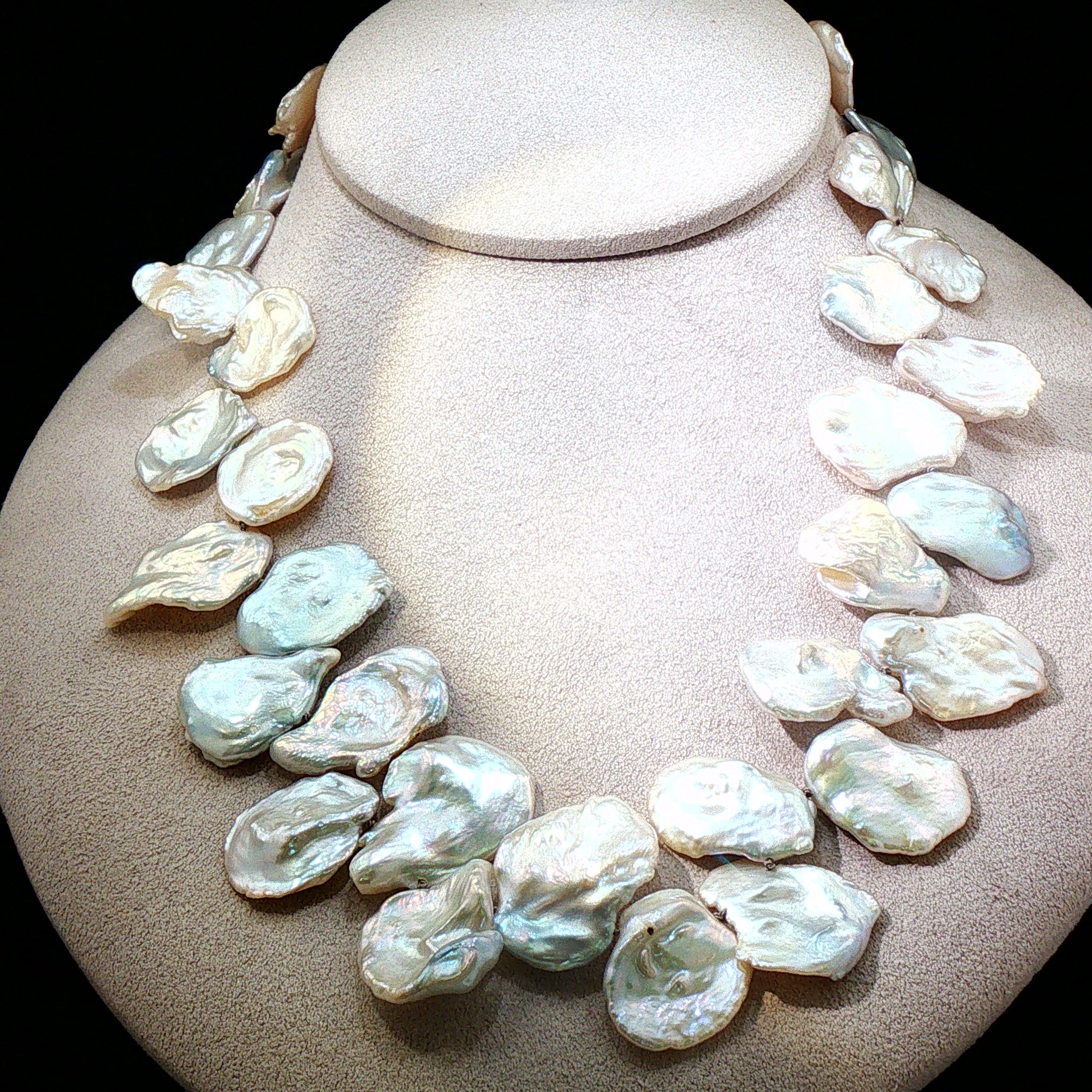 Enchanting Keshi Pearl Necklace with Handmade Sterling Oyster Clasp