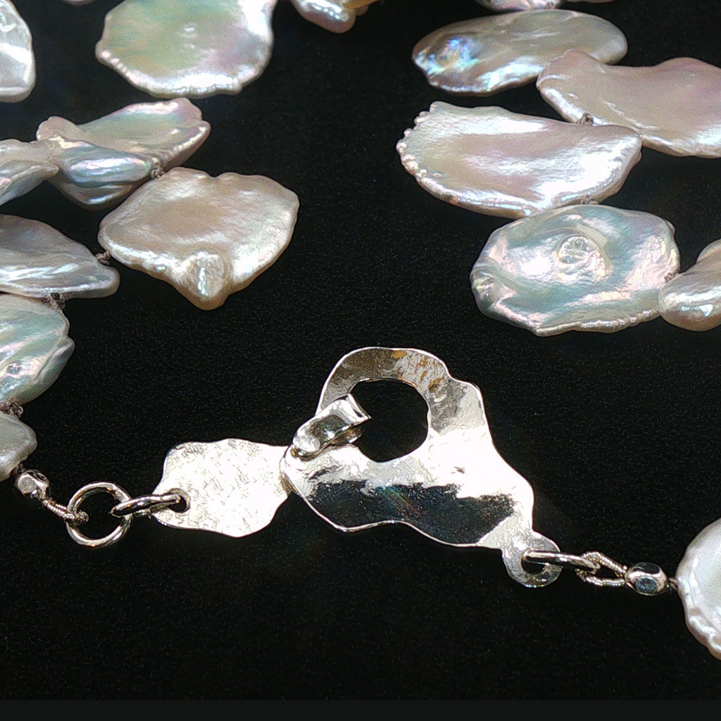 Enchanting Keshi Pearl Necklace with Handmade Sterling Oyster Clasp