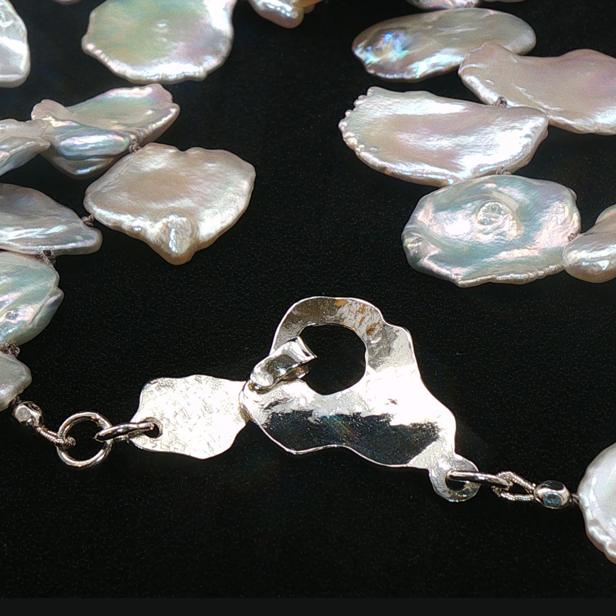 Enchanting Keshi Pearl Necklace with Handmade Sterling Oyster Clasp