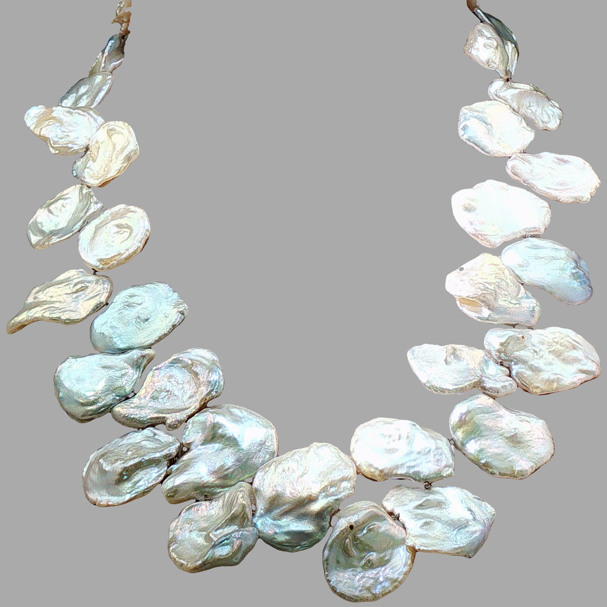Enchanting Keshi Pearl Necklace with Handmade Sterling Oyster Clasp