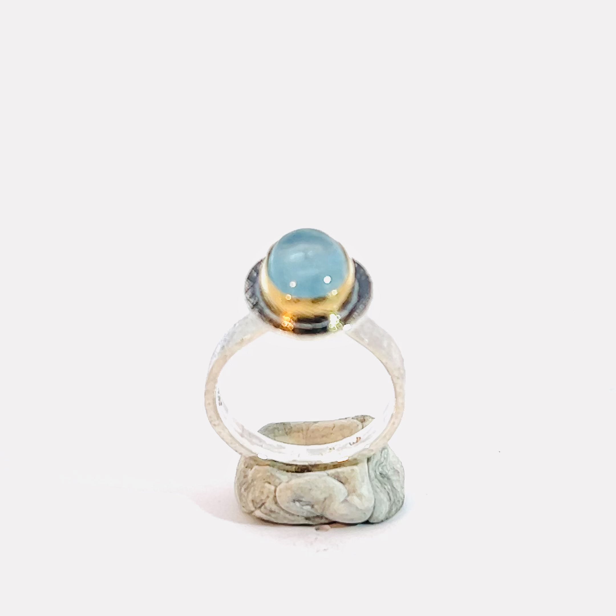 Celestial Horizon Oval Aquamarine & Mixed Metal Ring