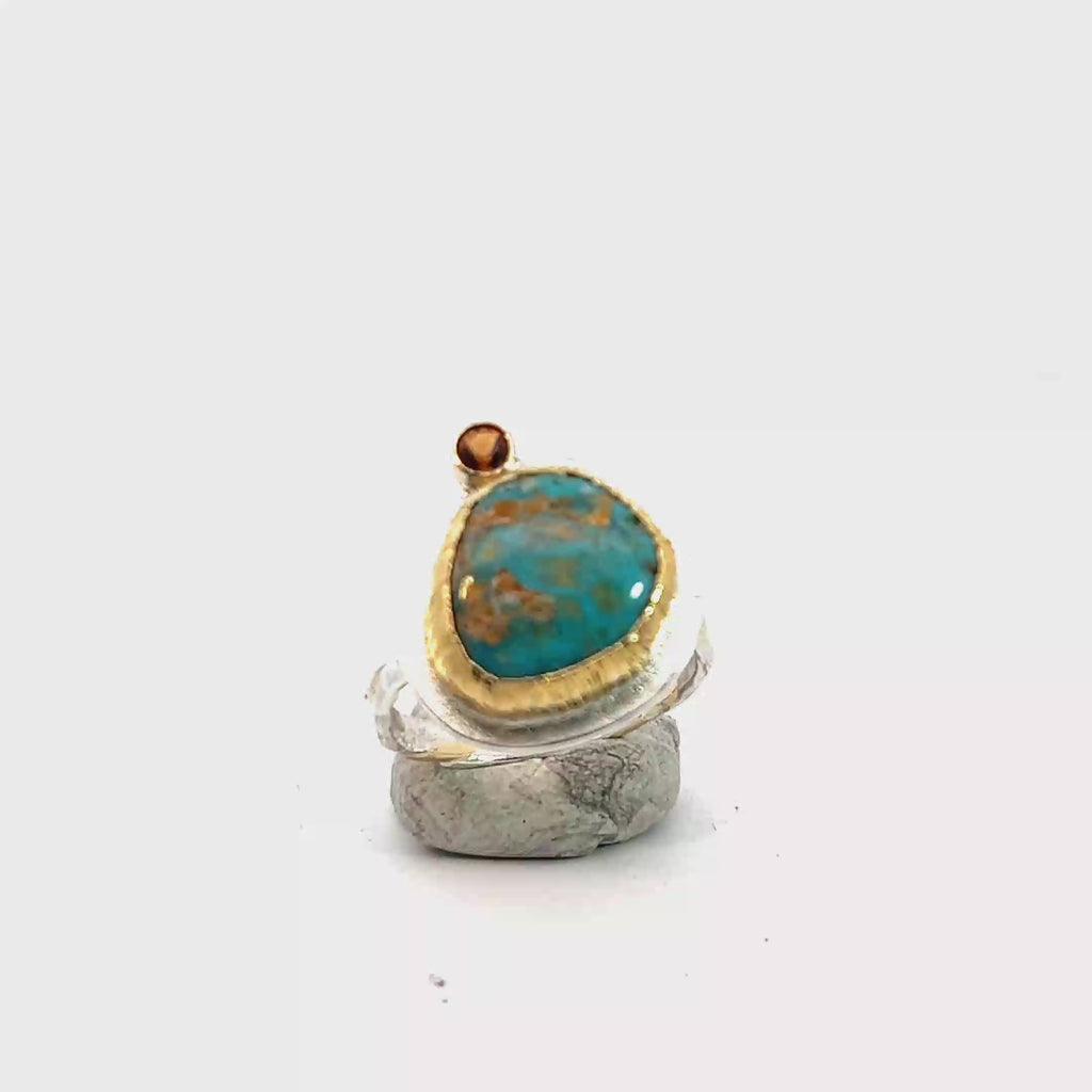 Stunning Carico Lake Turquoise/Fire Citrine/Mixed Metal Ring