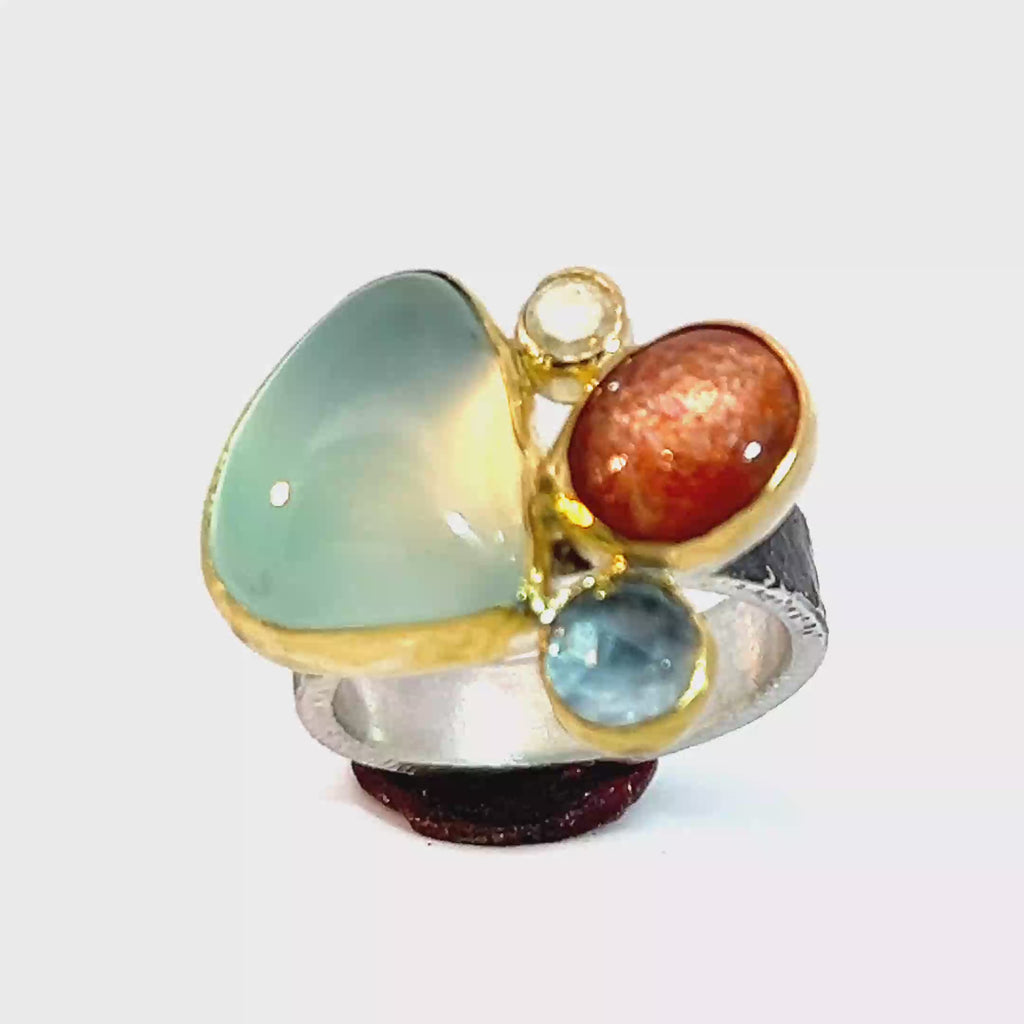 Ocean Sunset Gemstone Cluster, Gold/Silver Statement Ring