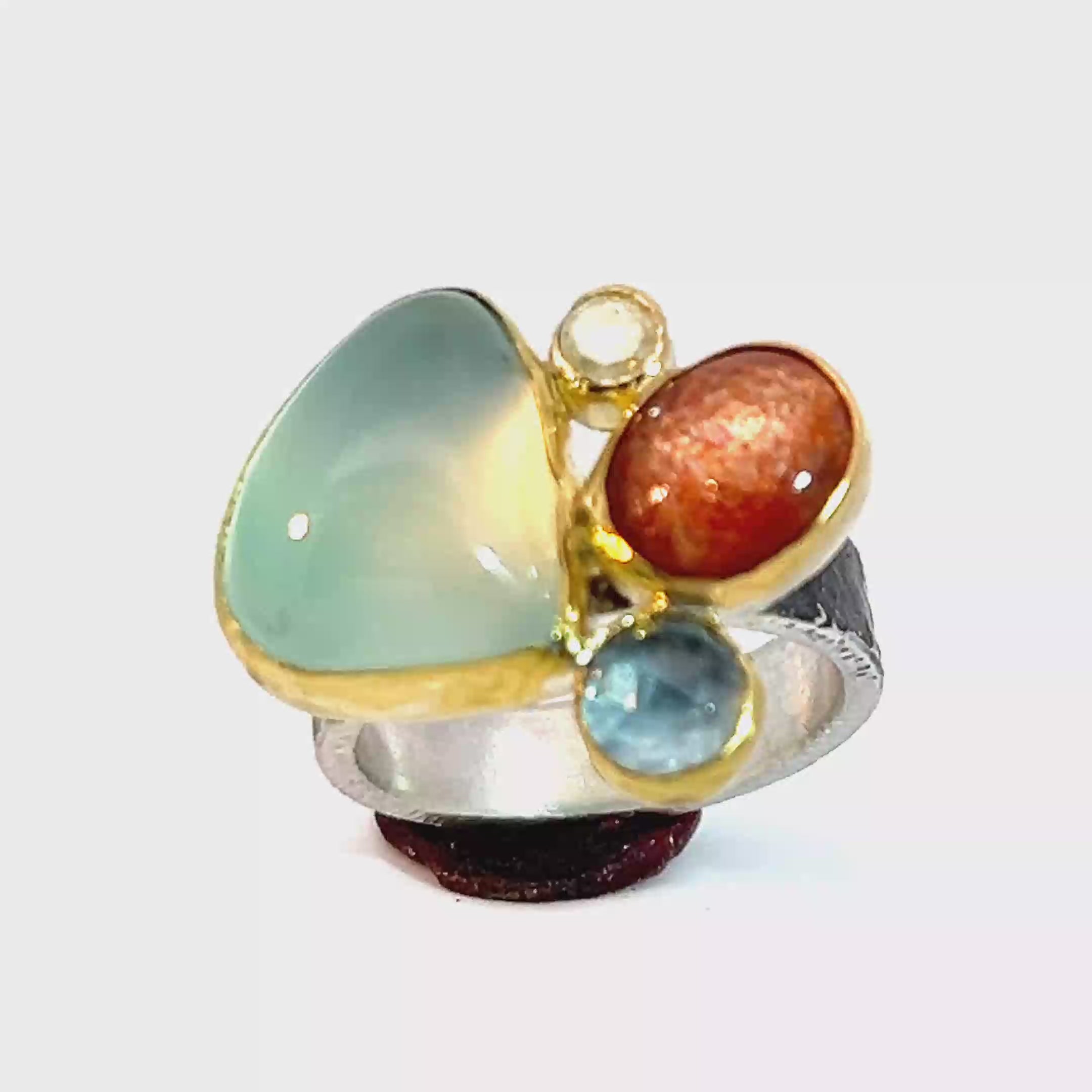 Ocean Sunset Gemstone Cluster, Gold/Silver Statement Ring