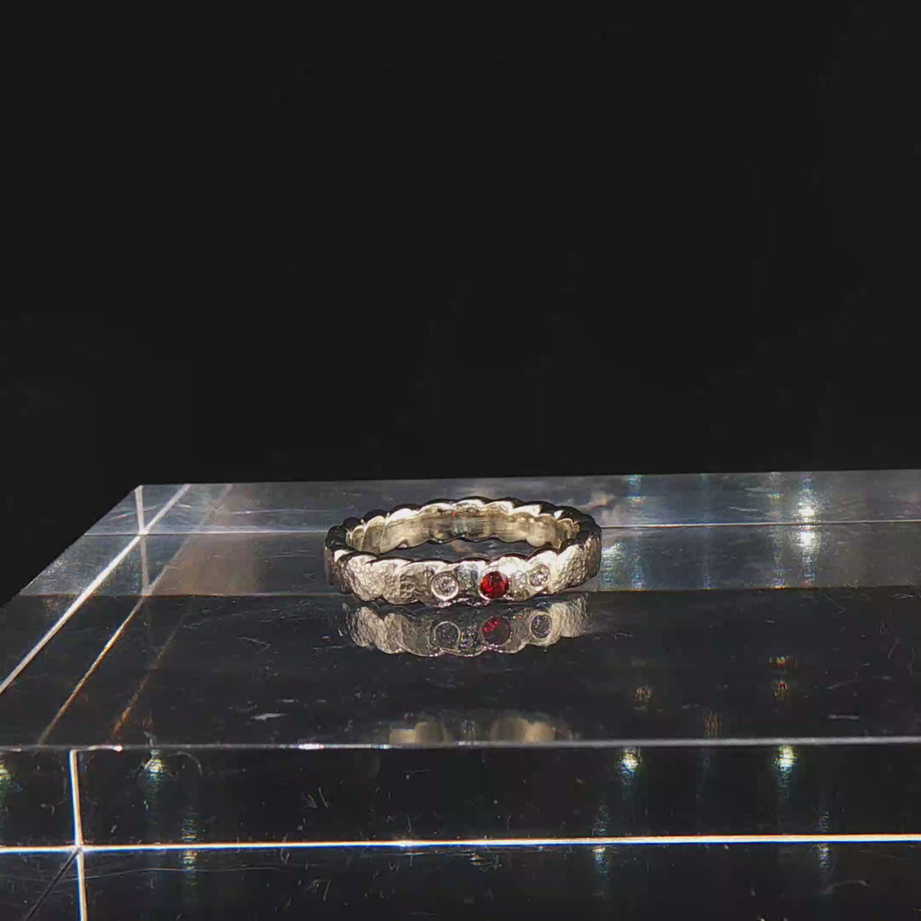 Ruby & Diamond Sterling Silver Band Ring