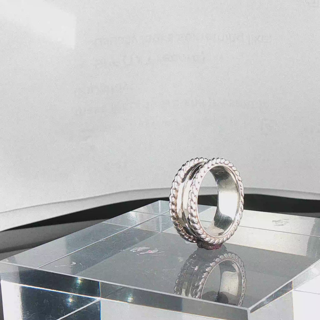Twisted Border Textured Sterling Silver Band