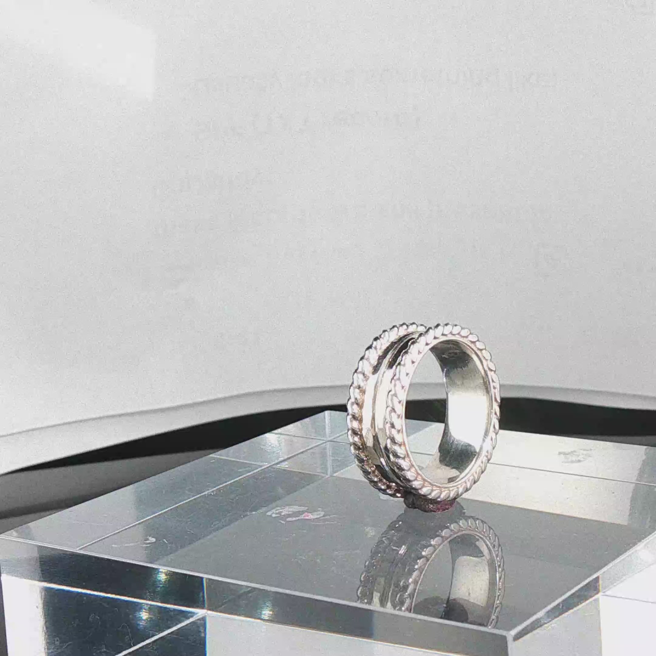 Twisted Border Textured Sterling Silver Band