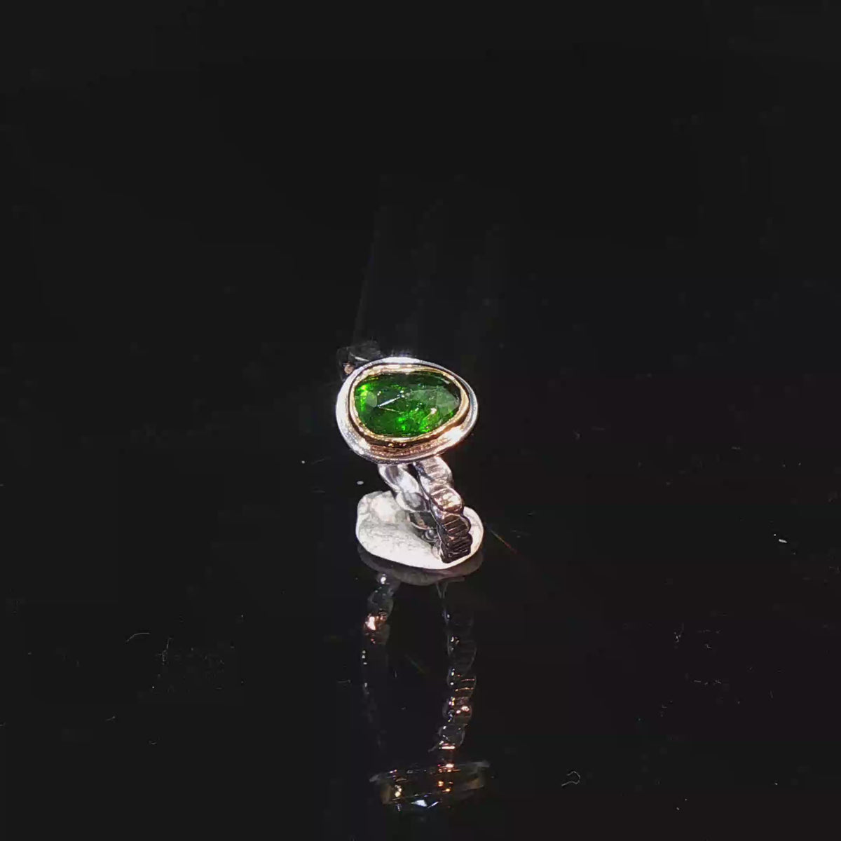Brilliant Green Diopside Mixed Metal Solitaire Stacking Ring