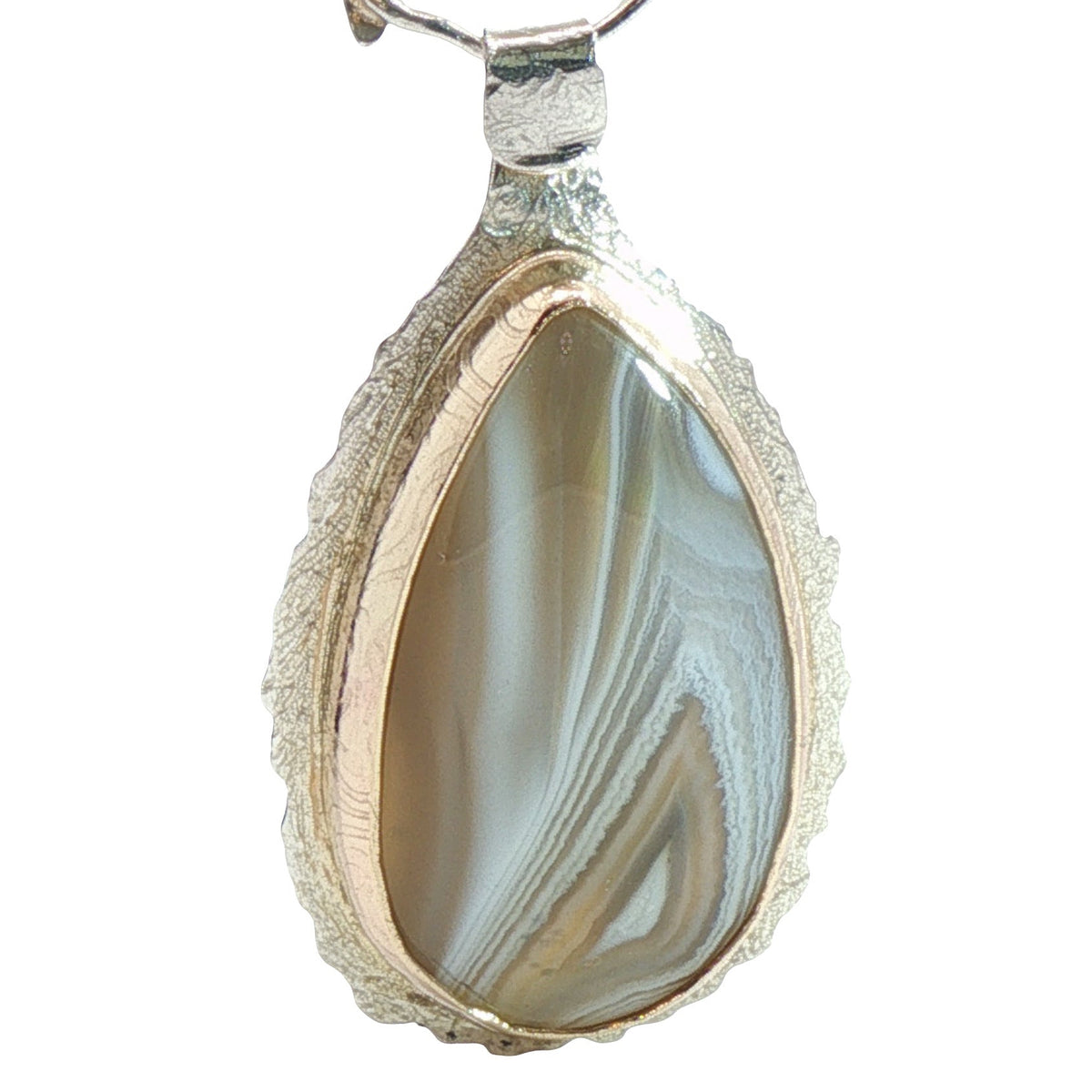 Contemporary Botswana Agate & Fossiled Ammolite,Mixed Metal Pendant