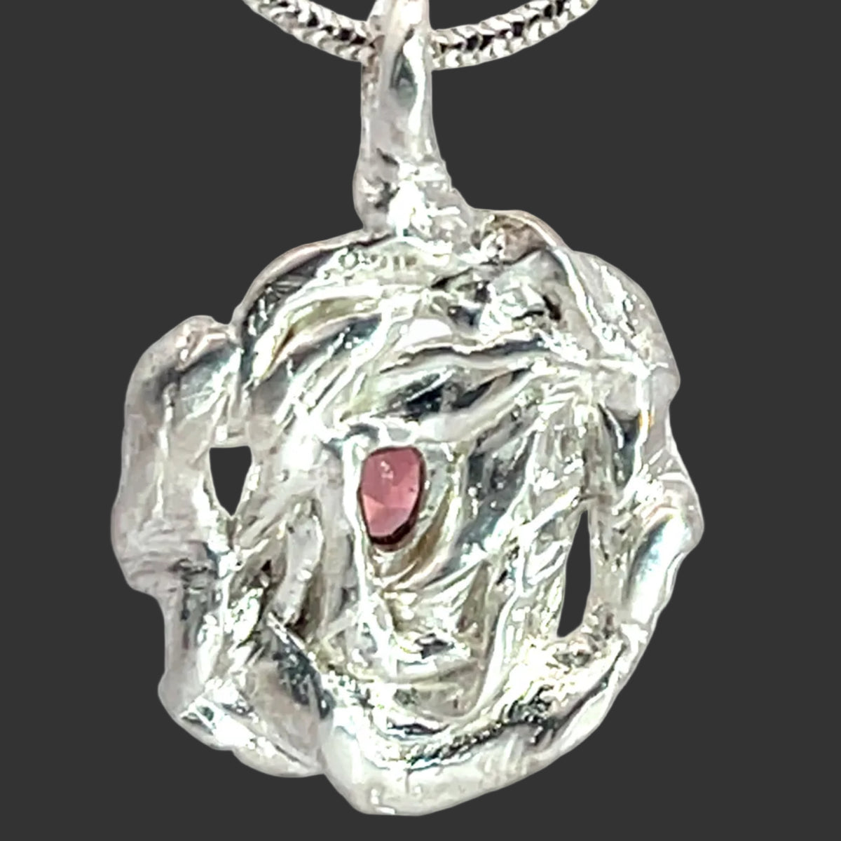Gold-Wrapped Violet Spinel in Organic Mitsuro Swirled Sterling Pendant
