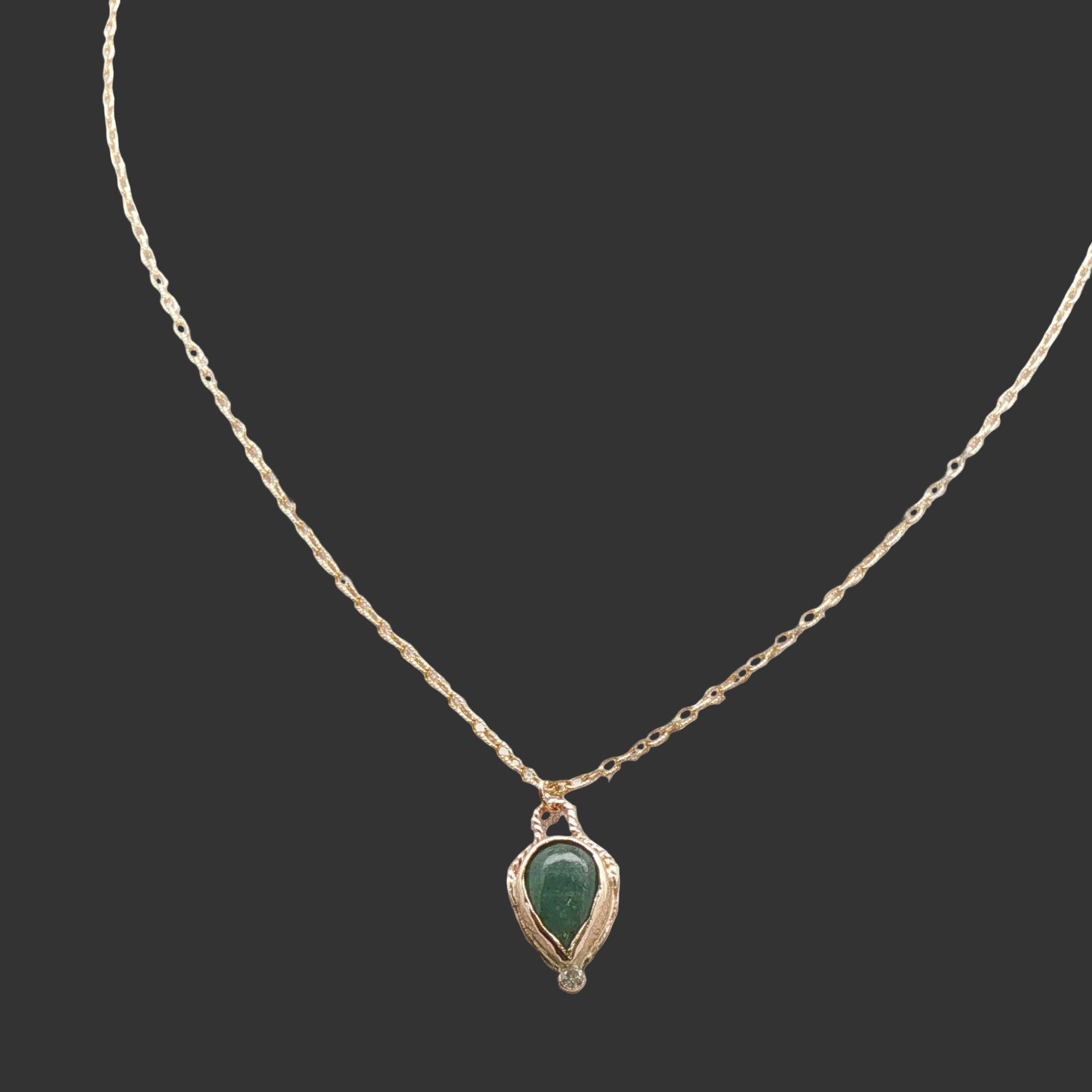 14K Gold Natural Emerald and Diamond Pear Pendant