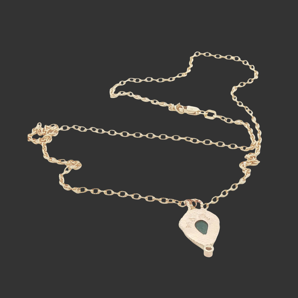 14K Gold Natural Emerald and Diamond Pear Pendant