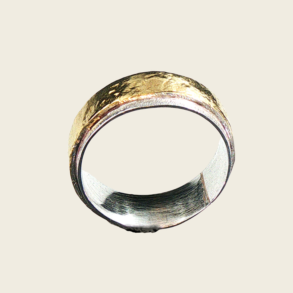 23KY Gold Fused, Reticulated Sterling Band Ring