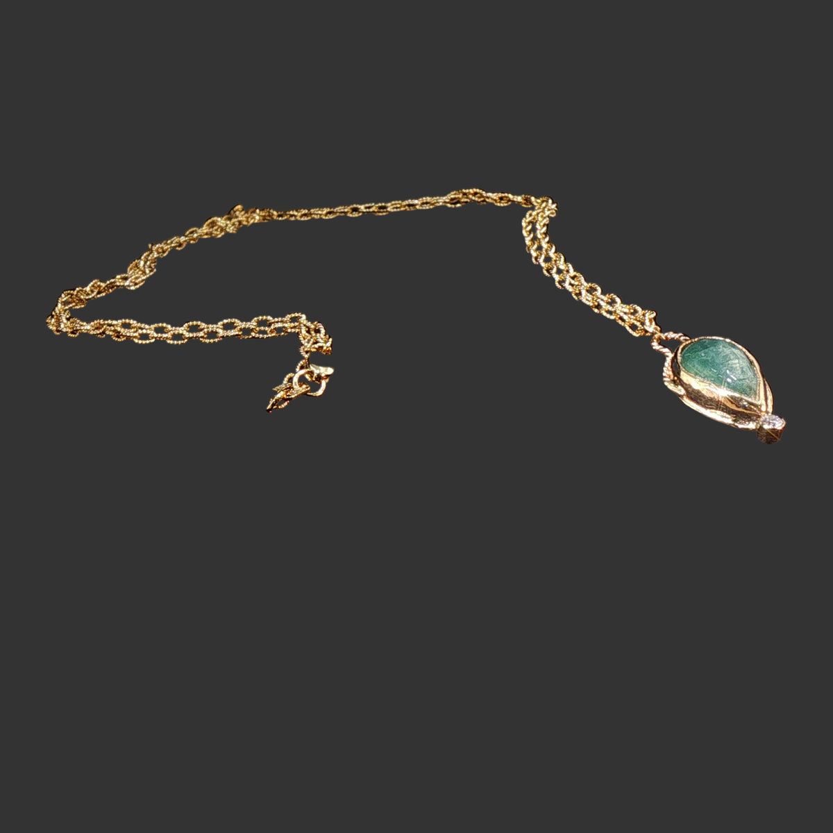 14K Gold Natural Emerald and Diamond Pear Pendant
