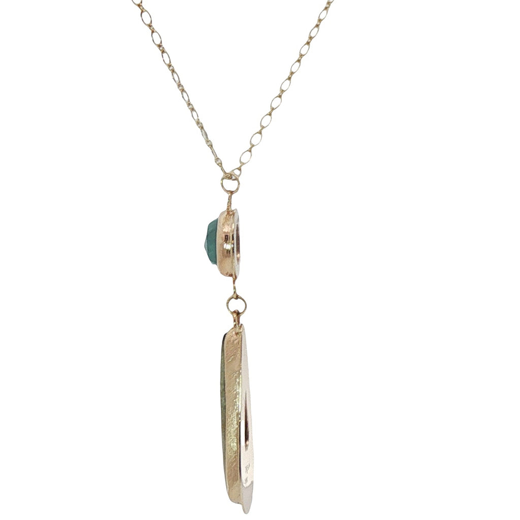 Rare Royston Ribbon Turquoise & Grandidierite Gold Pendant Necklace