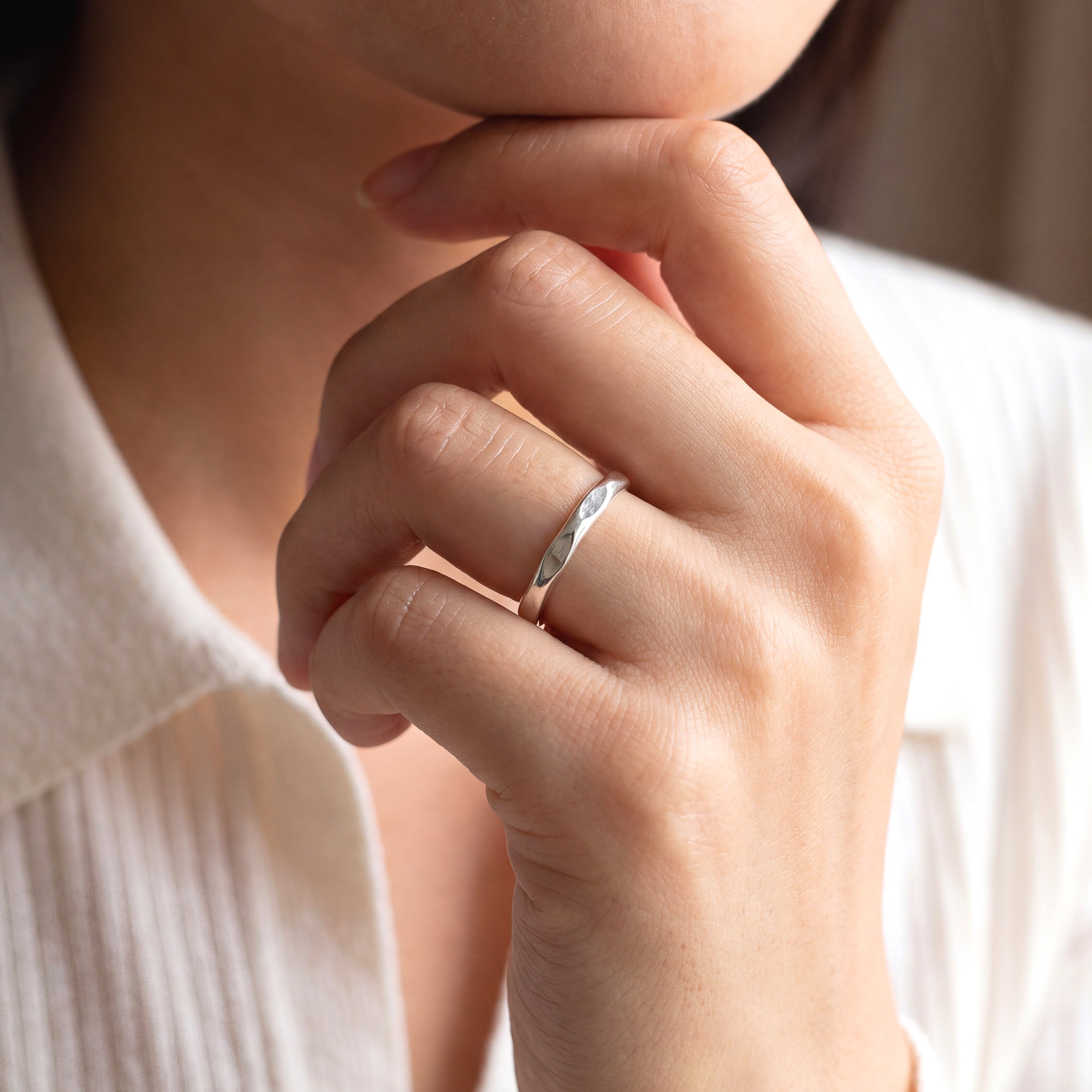 Slim Hammer-Faceted Sterling Band Ring