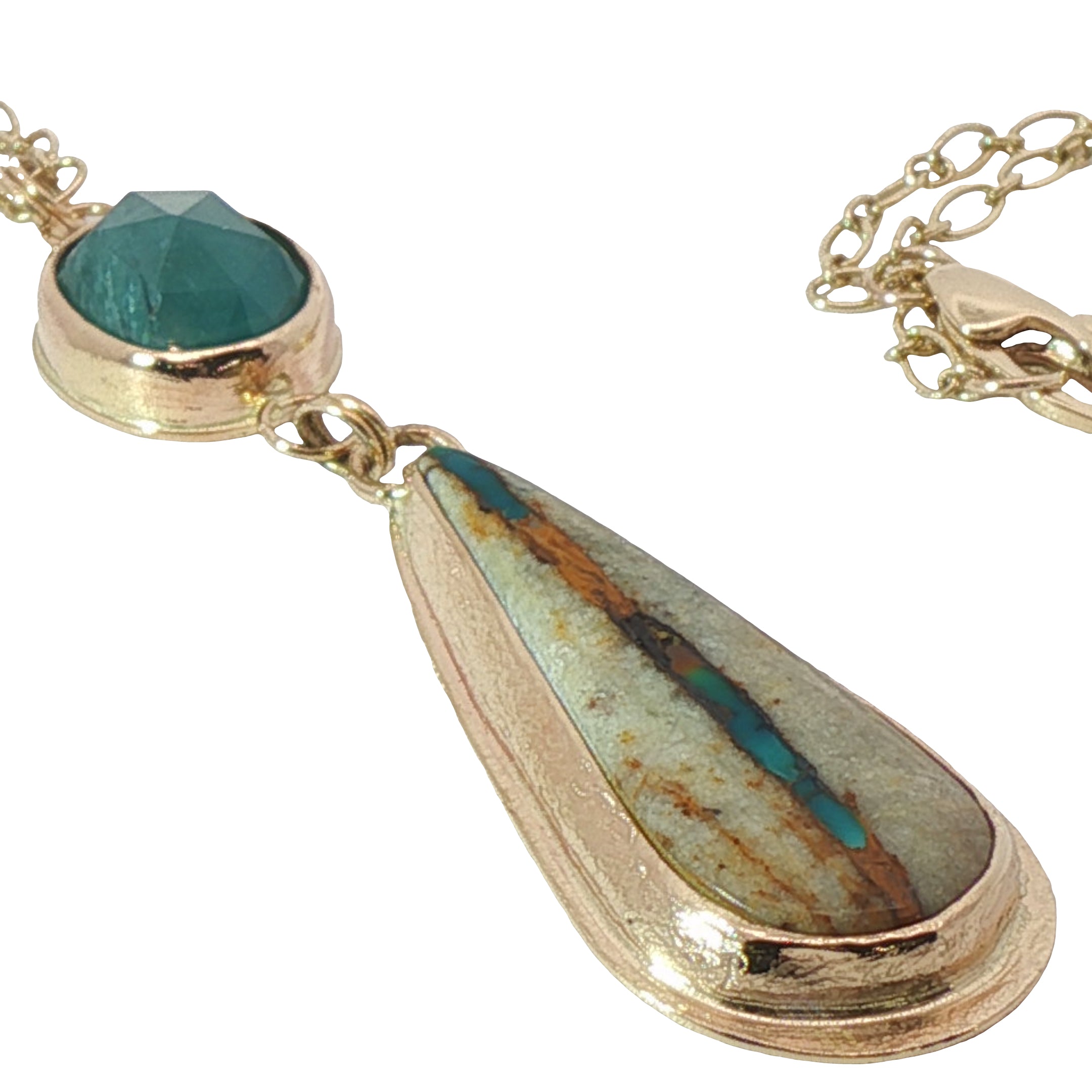 Rare Royston Ribbon Turquoise & Grandidierite Gold Pendant Necklace