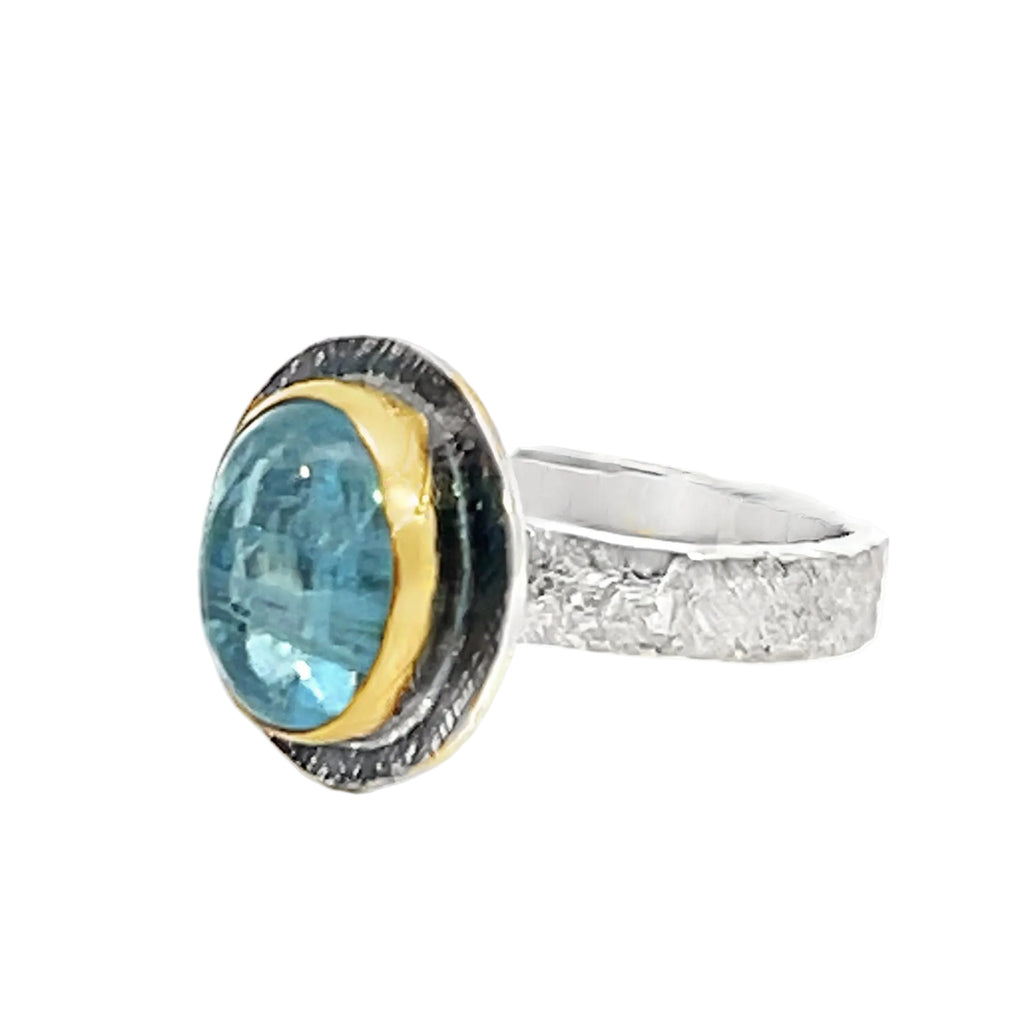 Celestial Horizon Oval Aquamarine & Mixed Metal Ring