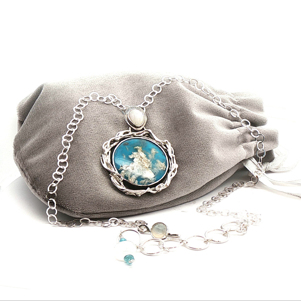 Celestial Dreams  Agate and Moonstone Pendant