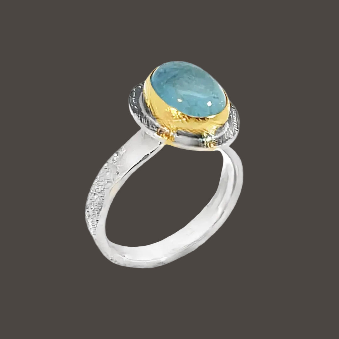 Celestial Horizon Oval Aquamarine & Mixed Metal Ring