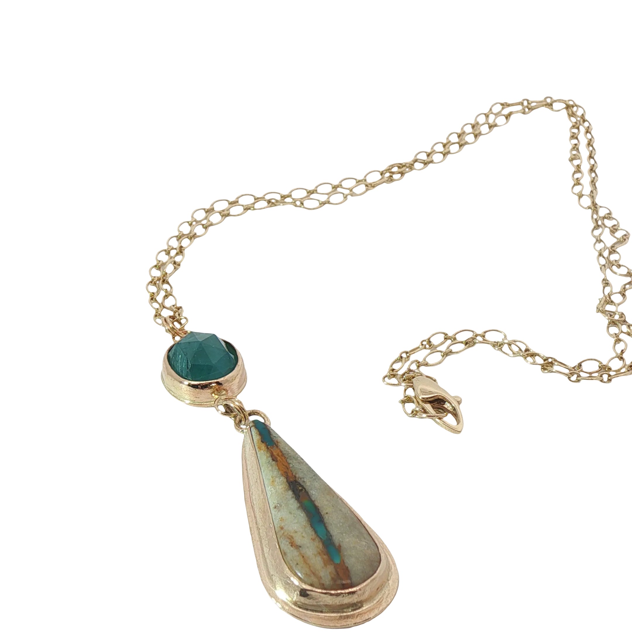Rare Royston Ribbon Turquoise & Grandidierite Gold Pendant Necklace