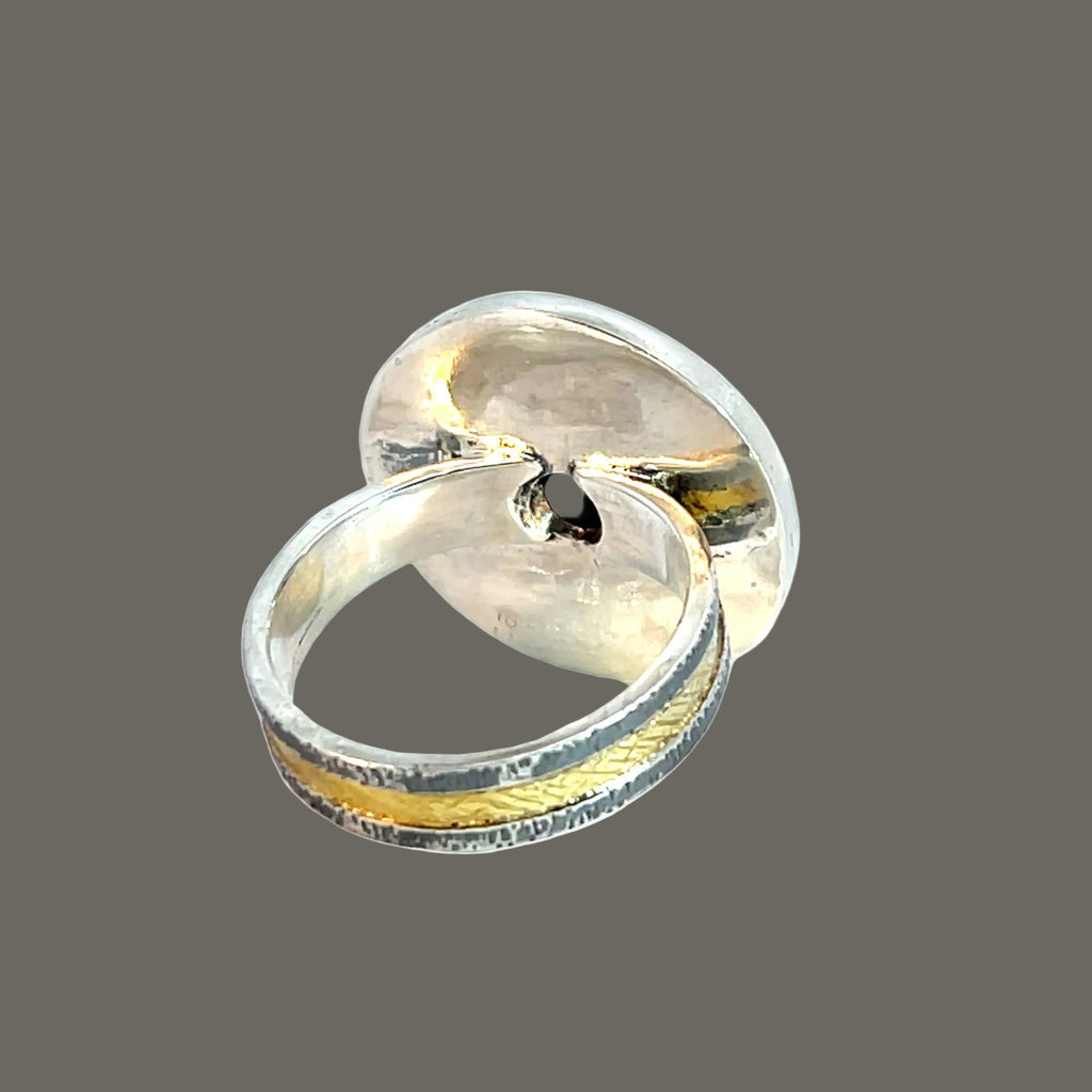 Domed Black Ethiopian Opal, Mixed Metal Statement Ring