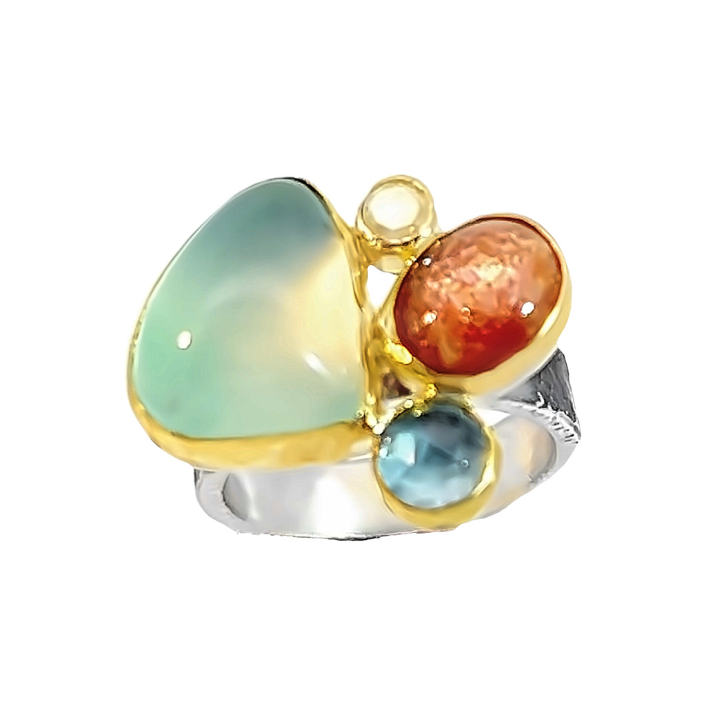 Ocean Sunset Gemstone Cluster, Gold/Silver Statement Ring